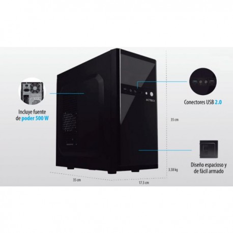 GABINETE ACTECK MICRO ATX MINI/ ITX 500W PERFORMANCE NEGRO AC-929011